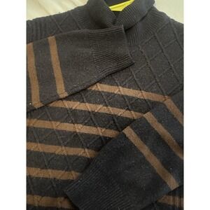 Ben Sherman Chunk Stripe Roll Neck Sweater Mens XL Navy Blue Wool Acrylic Warren